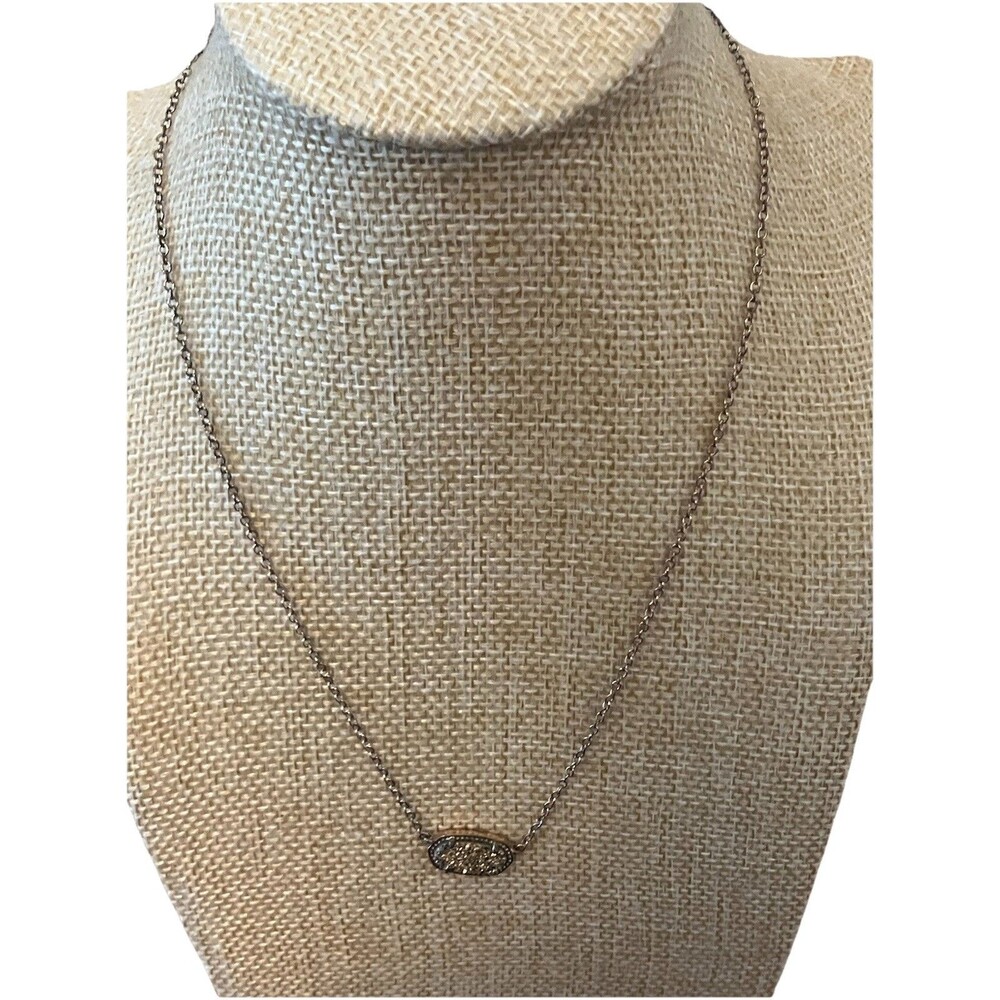 Kendra Scott Necklace Elisa Gold Tone Pendant Black Pyrite Druzy Look